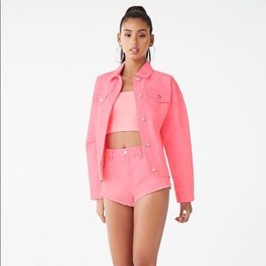 Pink Forever 21 Frayed Neon Denim Shorts